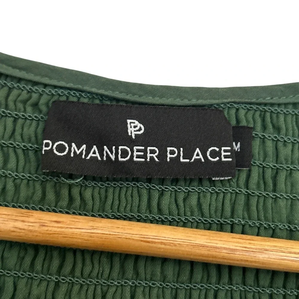 Pomander Place Womens Green Smocked Tiered Cotton Mini Dress Size Medium - Picture 6 of 9